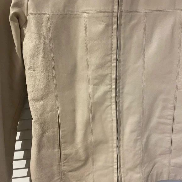 Cream Leather Jacket - Picture 4 of 12